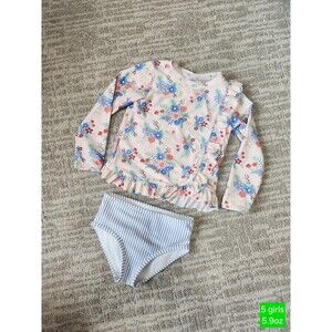 RuffleButts girls 2 piece swimsuit long sleeve rashguard size 5
